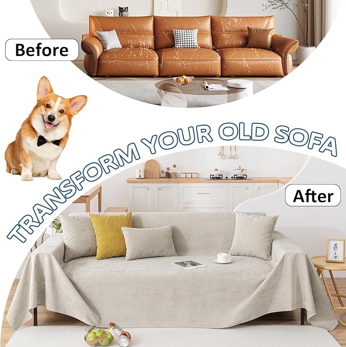 VClife Couch Covers Anti Scratch Sofa Covers for 2 Cushion Couch Sofa, Waterproof Pet Couch Cover for Dog Cat, Washable Couch Slipcover Modern Khaki Sofa Cover Throw Furniture Protector, 71"X102" - Image 3