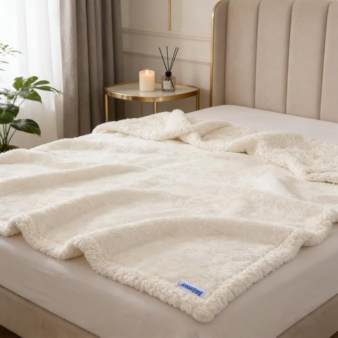 Waterproof Dog Blanket for Large Dogs - Reversible Washable Pet Blanket, Soft Sherpa Fleece Furniture Protector, Cat Throw Bed Couch, Cream, 60"x80" - Image 8