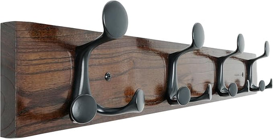 SKOLOO 24-Inch Walnut Wood Coat Rack Wall Mount with 4 Triple Hooks - Ideal for Family Entrances, Classrooms, and Pet Supplies Storage - Perfect Coat Hooks for Wall by SKOLOO