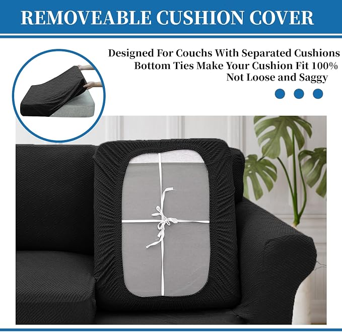 XINEAGE 2026 New 3 Pieces Couch Covers for 2 Extra Large Cushion Sofa Super Stretch Sofa Cover for 2 Large Seat Cushion Universal Loveseat Slip Cover for Living Room (Black), 71"-91"(2 Cushions) - Image 6