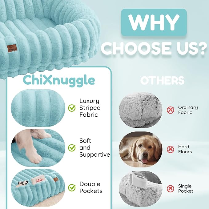 ChiXnuggle Orthopedic Human Dog Bed,Striped Faux Fur Washable Cover,Blanket | blue,72*40*10,giant dog bed for adult or extra large dogs,egg crate foam,non-slip bottom - Image 5