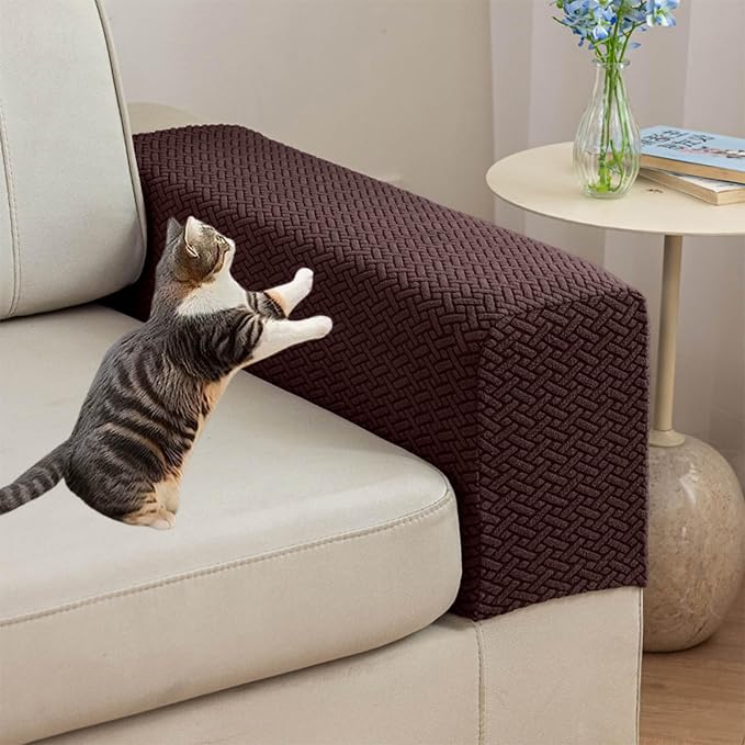 Couch Arm Covers Set of 2, Stretchable Sofa Armrest Protectors, Breathable Polyester Armchair Covers with Non-Slip Grip Design Furniture Protector (Brown, Medium (Set of 2)) by Unknown