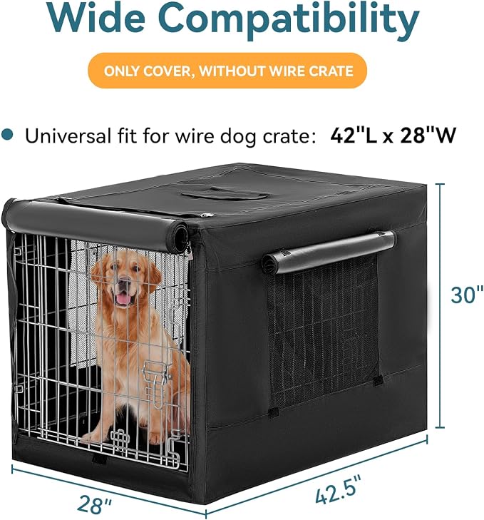 PETSFIT Dog Crate Cover,42 Inch Cover for Wire Dog Kennel, Single Door, Mesh Window, Flap On the Top and Back is Detachable，Black - Image 3