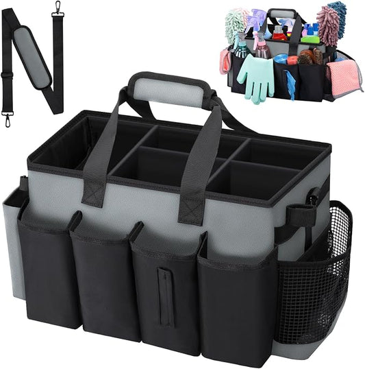 Wearable Large Cleaning Caddy Bag for Housekeeper, Clean Supply Organizer with Adjustable Shoulder, Waist & Handle Straps, Detailing Bag for Kitchen Supplies (Black&Gray) by wigojoy