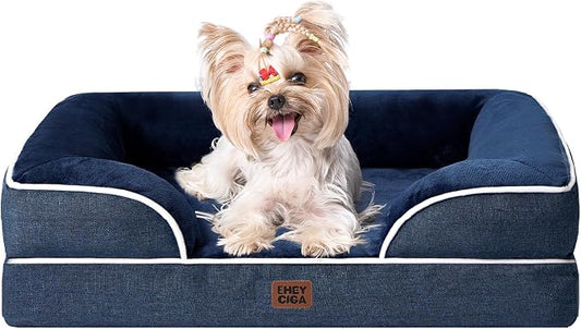 EHEYCIGA Orthopedic Small Dog Bed, Waterproof Memory Foam Washable Pet Beds | Non-Slip Bottom and Egg-Crate Foam Medium Pet Couch Bed with Washable Removable Cover, Navy by EHEYCIGA