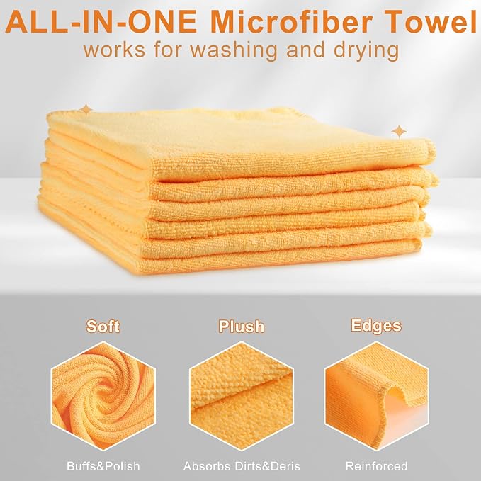 Nuenen Microfiber Cleaning Cloths for Cars 16 x 16 Inch Ultra Absorbent Car Towels Drying Reusable Cleaning Supplies House Kitchen Window Microfiber Towel(Yellow,60 Pcs) - Image 3