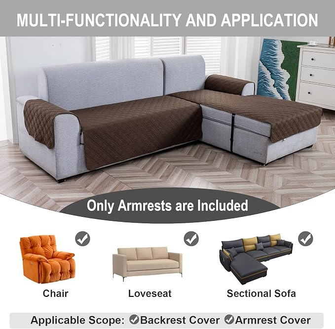 Genina Sofa Armrest Cover, Anti-Slip Armchair Slipcovers for Dogs Cats Pet, Water Resistant Couch Arm Cover for Backrest Recliner Loveseat, L Shaped Sofa, 23.6 x 27.5 Inches（2 Pieces） - Image 3