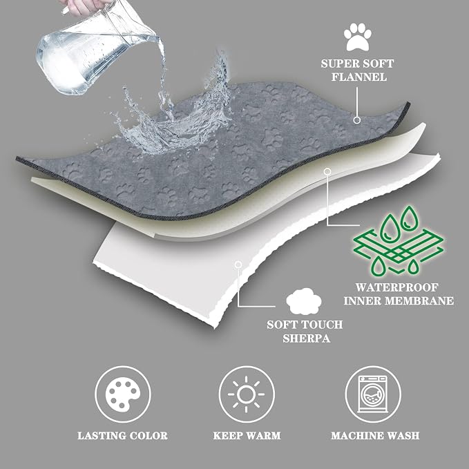 Qeils Dog Blankets for Small Dogs - Waterproof Cat Blanket Washable - Sherpa Fleece Puppy Blanket, Soft Plush Reversible Throw Protector for Bed Couch Car Sofa, 30"X40", Grey - Image 3