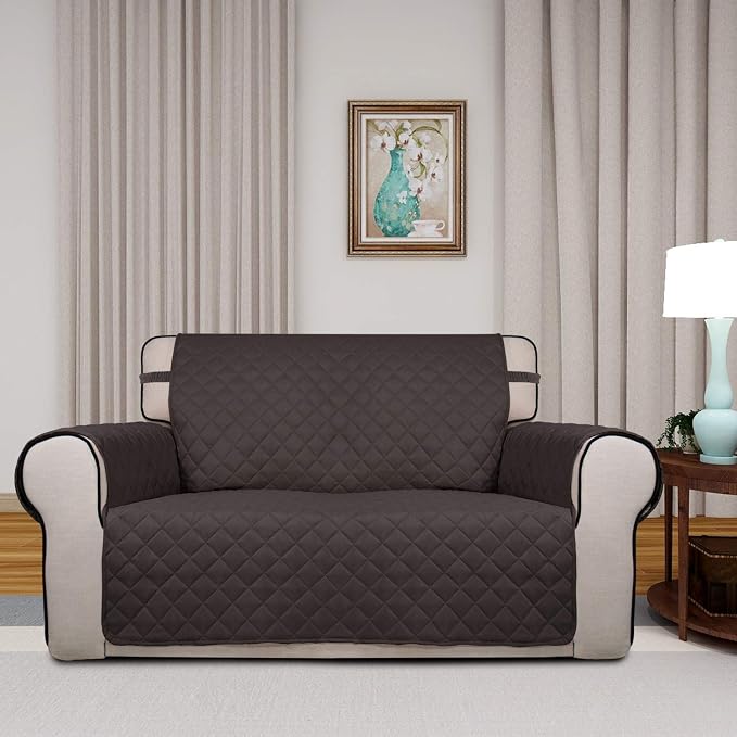 PureFit Reversible Quilted Sofa Cover, Water Resistant Medium Slipcover Furniture Protector, Washable Couch Cover with Non Slip Foam and Elastic Straps for Kids, Pets (Loveseat, Chocolate/Chocolate) | Chocolate/Chocolate, Water Resistant Couch Protecto... - Image 2
