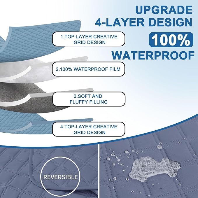 Waterproof Sectional Couch Covers for Dogs, Reversible L Shaped Couch Cover, Sectional Couch Covers L Shape for Pets Dog Cat, Quilted Sofa Covers Washable Sectional (Large, Greyish Blue) - Image 4