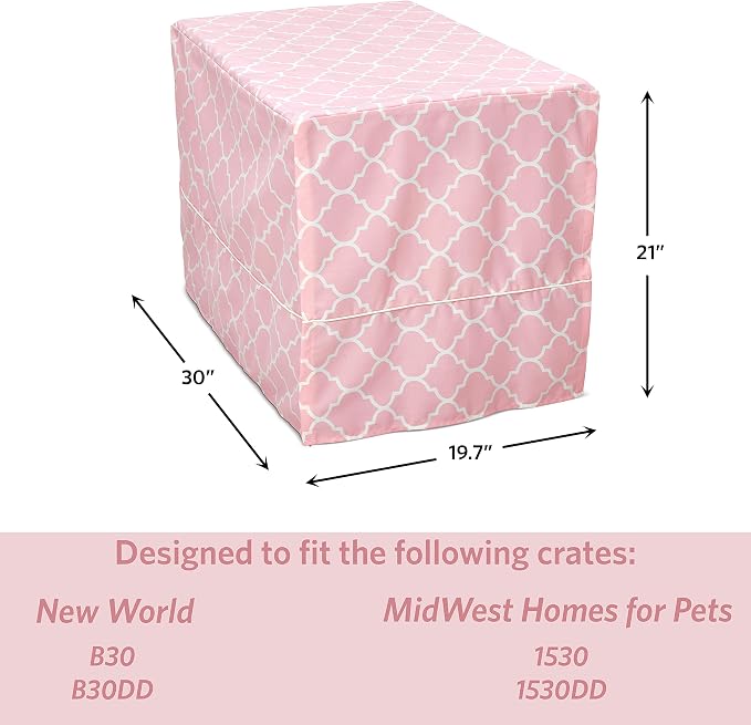 MidWest Homes for Pets Medium Dog Crate Cover Featuring Teflon Fabric Protector, Poly-Cotton Privacy Kennel Cover Fits Most 30-inch Crates, Pink Designer Print, Machine Washable, Reduces Barking - Image 7