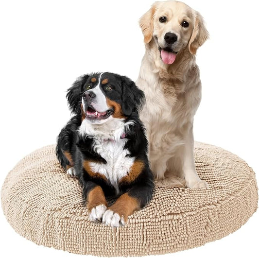 Soggy Doggy Super Snoozer Round Dog Bed, Beige, Extra-Large 42"x42"x7" | Removable, zip-off washable cover; plush round design; for small to large breeds; car & living room use by SoggyDoggyDoormat