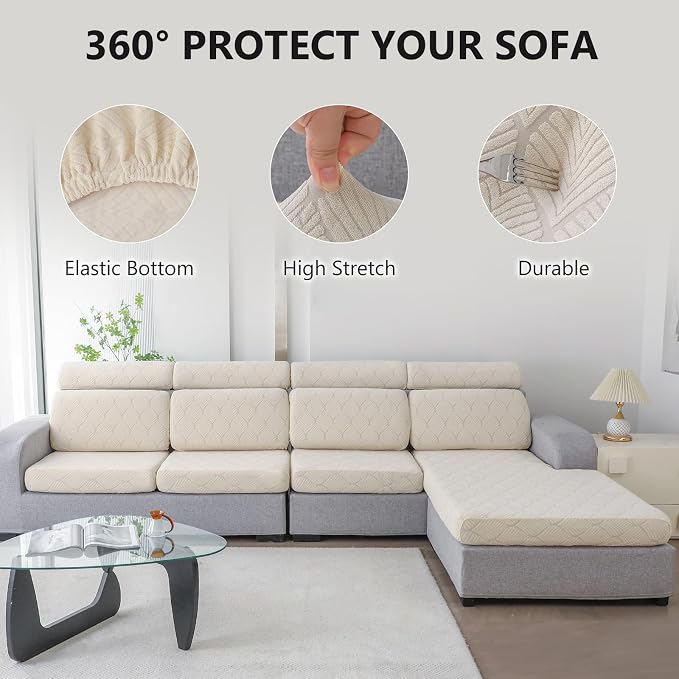 Genina Waterproof Couch Cushion Covers for Pets Washable Sofa Seat Covers | Non Slip,Stretch Jacquard Fabric,Pet Hair & Scratch Protection,Easy Installation,Furniture Protector,Loveseat Cover - Image 6