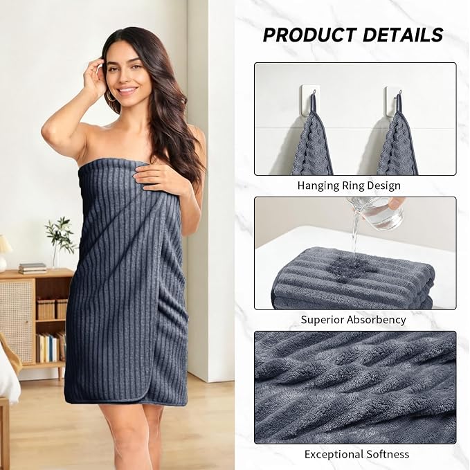 Extra Large Bath Towel Set 10 Piece, XL Bath Towels 35"x67" Oversized Bath Sheets, 280 GSM Microfiber Quick Dry Absorbent Towels, 5 Bath Sheets & 5 Hand Towels (Dark Gray) - Image 4