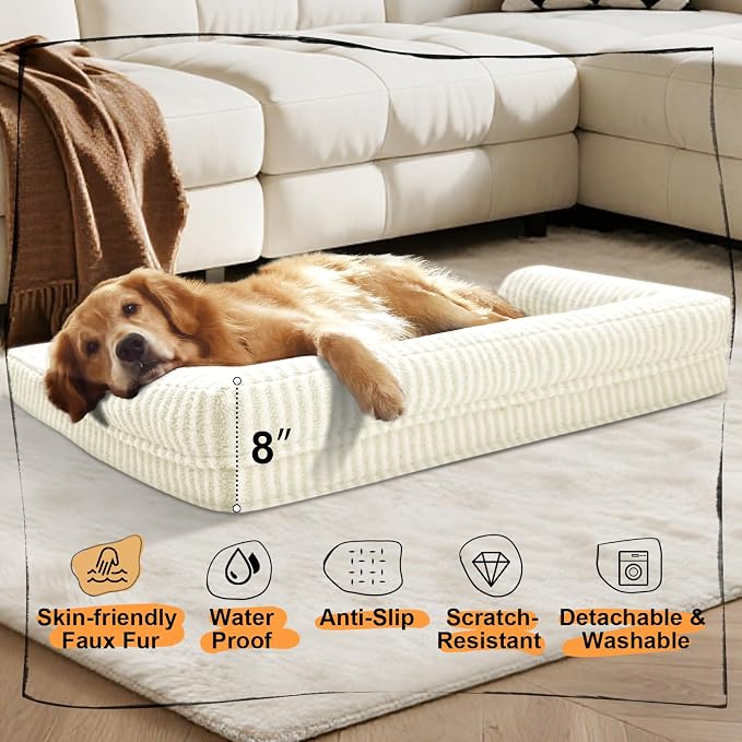 MEKIY Orthopedic XL Dog Bed with Bolster for Extra Large Size Dogs | Pillow Support for Neck Relief, Egg Crate Foam, Skin-Friendly Surface, Waterproof Liner, Anti-Slip Bottom, 42 x 30 Inch - Image 6