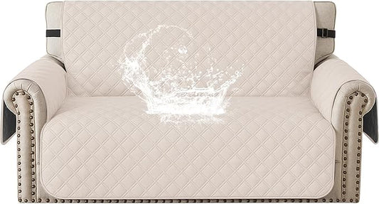 Waterproof Loveseat Covers for 2 Cushion Couch, Sofa Covers for Pets Washable with Side Pockets, Non Slip Couch Covers for Dogs, Dog Couch Cover with Elastic Straps (Loveseat, Beige) by CYCMACOHOME