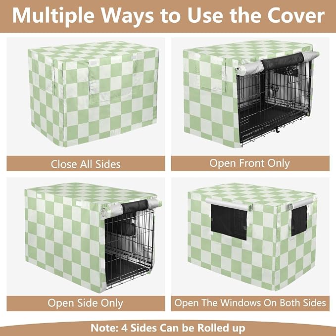 Dog Crate Cover Kennel Cover for Dog Cages Breathable for Wire Cage Indoor Outdoor Checkered Mint Green and White - Image 5