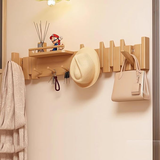 Wall Mounted Coat RackHooks Piano Key Hangers Natural Solid Wood Hanger Non-Woven Fabric Clothes Hangers for Closet, Kitchen, Bedroom, Bathroom, Entryway (Innovate-Beech, 12 Hooks) by MurphyBedKitMattresFrame