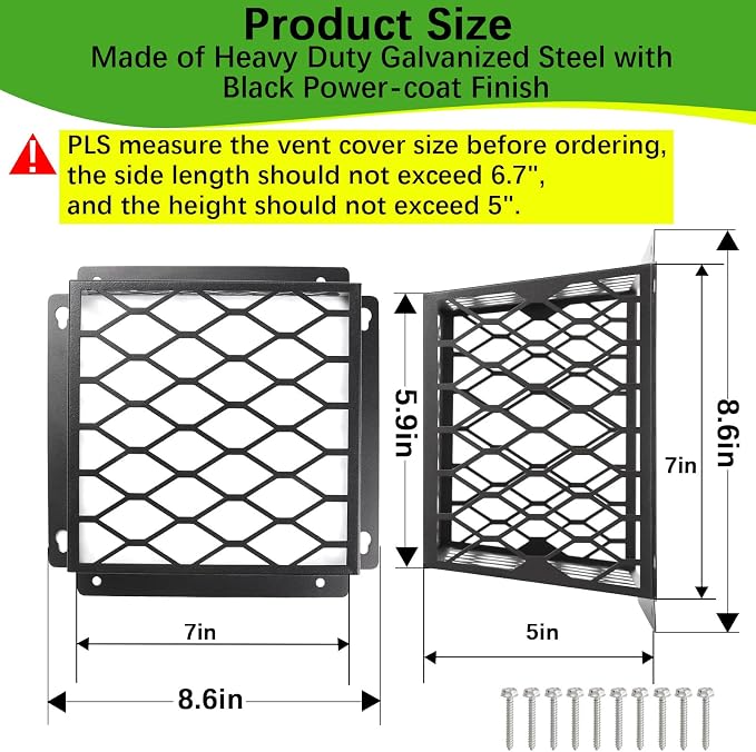 Dryer Vent Bird Guard,Dryer Vent Cover Outside for 3-4 inch Vent Hoods-2pk | Universal Outdoor Bird Guard for Dryer Vent & Bathroom Exhaust,Galvanized Steel Bird Cage 7"Lx7"Wx5"H,Prevent Bird From Enter - Image 2