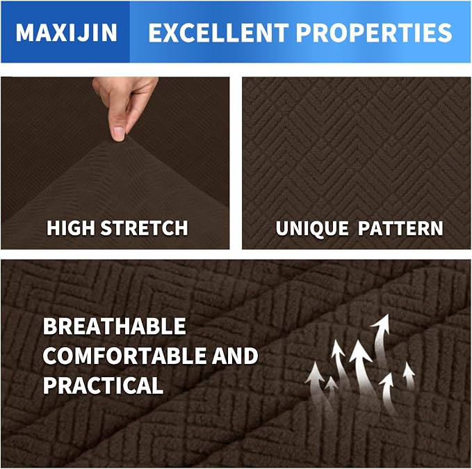 MAXIJIN 3 Piece Couch Covers for 2 Cushion Couch Sofa Cover, Stretch Loveseat Sofa Slipcovers for Sofas with 2 Large Cushions, Thick Dogs Pet Furniture Covers (71"-91", Coffee) - Image 4