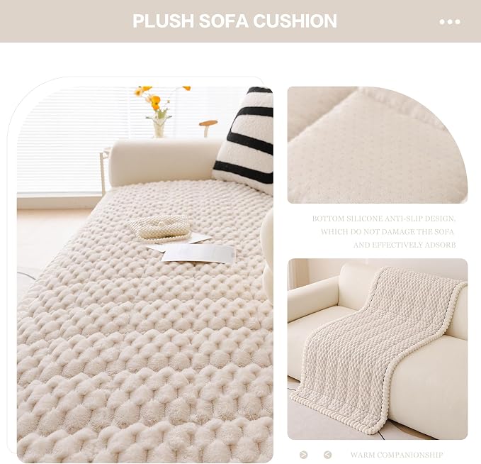 DREAMINGO Pet Couch Cover, Beige, 27.6x59.1 Inch | Non Slip, Fuzzy Plush, Washable, Geometric Jacquard, Cushion Protector - Image 4