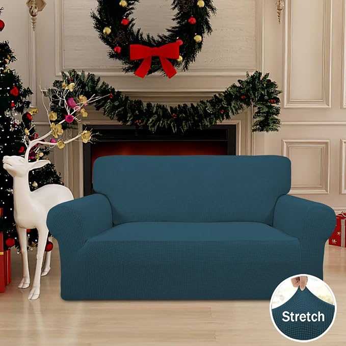 Easy-Going Stretch Loveseat Couch Covers Washable Deep Teal | 1-Piece Loveseat Covers for 2 Cushion Couch Furniture Protector RV Sofa Slipcover Soft with Bottom for Kids Pets - Image 2