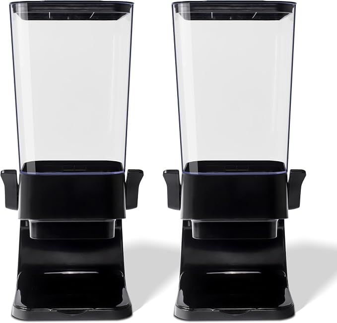 Cereal Dispenser Countertop, 5L Kitchen Organization Cereal Containers Storage, Desktop Candy Dispenser Plastic Cereal Dispenser, Snack Containers Can Hold Granola, Dry Food, nut, Grain (Black, 2Pc) by FHJP
