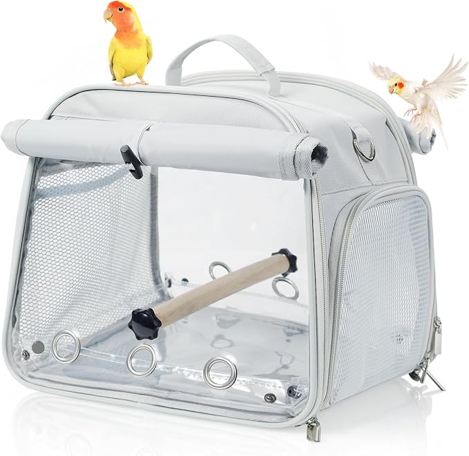 Small Bird Carrier Bag, Portable Travel Parrot Parakeet Carrier Cage with Perch and Easy Clean Tray, Lightweight Bird Backpack for Vet Visit Shopping and Outdoor Adventure by GREGCE