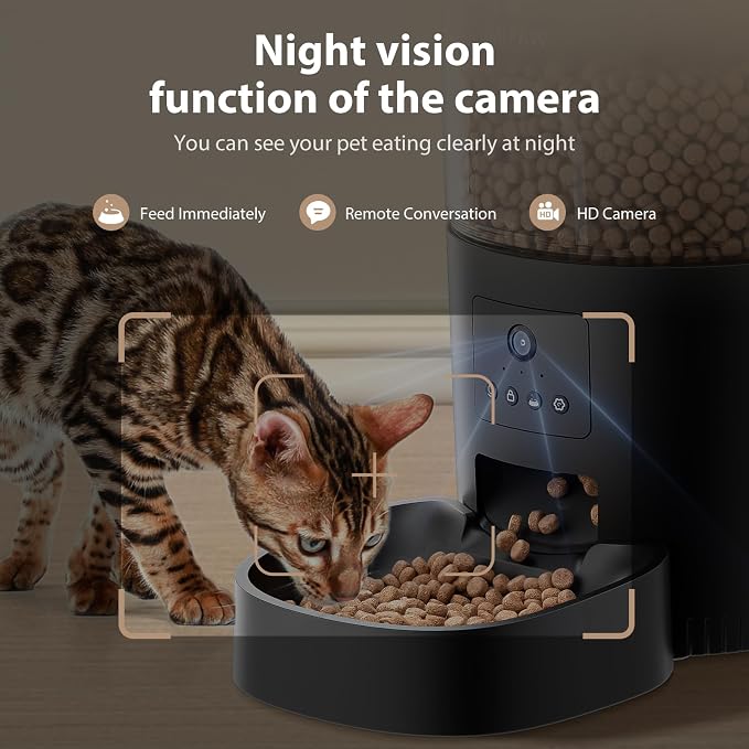 IMIPAW Automatic Cat Feeder with Camera - AI Pet Recognition & Recording, Night Vision, 5G WiFi APP Remote Control, Two-Way Audio & Desiccant Bag, Timed Programmable Food Dispenser for Small Pets - Image 6