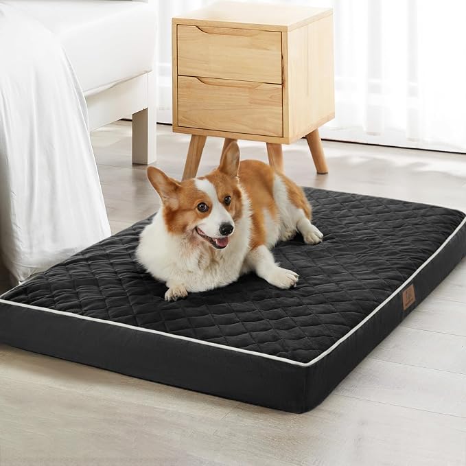 WNPETHOME Orthopedic Waterproof Large Dog Bed for Crate Cozy Sleep | Washable Large Pet Bed with Removable Cover, Multi-Needle Quilting Dogs Crate Beds Black 35x22 Inch by WNPETHOMEPETSHOME