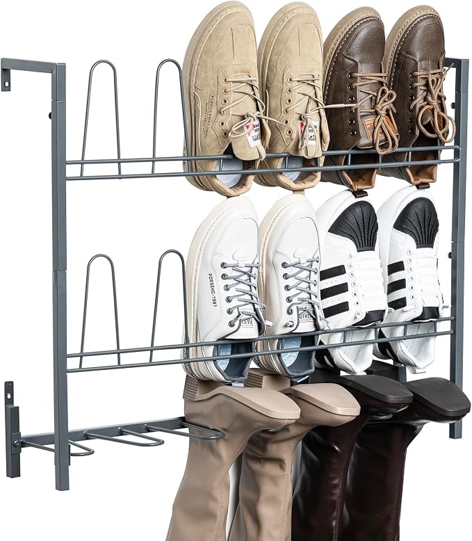 MyGift Premium Urban Gray Metal Hanging Shoe Rack for Walk in Closet, Mudroom and Entryway, Wall Mounted Space Saving Organizer for Shoes and Boots, Holds 9 Pairs by MyGiftHome