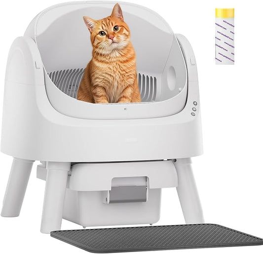 PetPivot Self Cleaning Litter Box, Open Top Automatic Litter Box for Multiple Cats, Multiple Layer Safety Protection, Liners and Mat Included, White by PetPivot