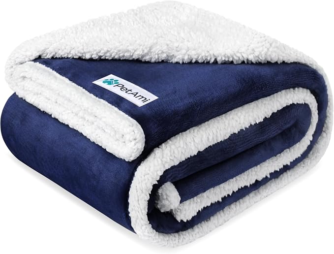 PetAmi Waterproof Dog Blanket for Couch, Pee Proof Sherpa Fleece Reversible Pet Throw, Furniture Protector for Bed Sofa Kennel, Soft Washable Cover for Small Medium Dog Puppy Cat, 29x40 Navy Blue by PetAmi
