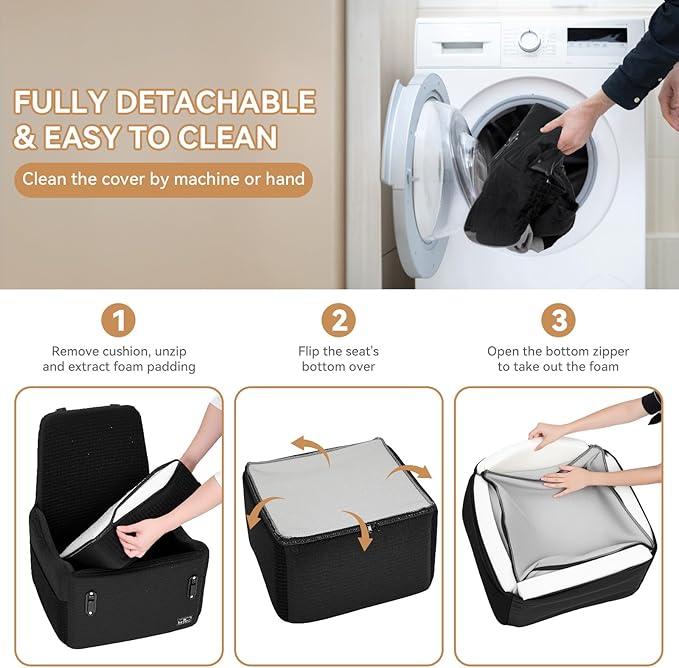 PETSFIT Dog Booster Car Seat for Small/Medium Dogs Up to 35 lbs – Patented Safety System, 6" Memory Foam Pet Car Seat, Fully Detachable and Washable Cover, Front/Back Seat Travel Booster (Black)