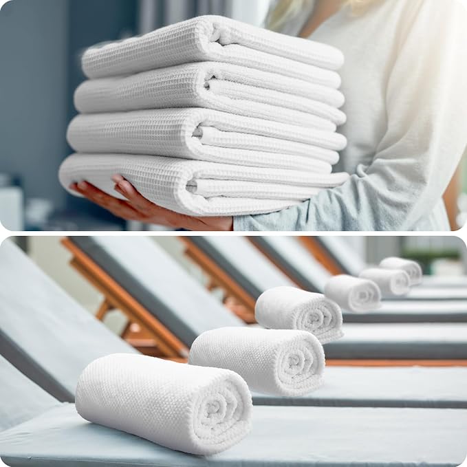 SmoothNovelty 16 Pack Microfiber Bath Towels Bulk 27'' x 60'' Oversized Size Bath Towel Highly Absorbent Extra Large Soft Drying for Beach Shower Summer Salon Sport Gym Party (Lattice,White) - Image 6