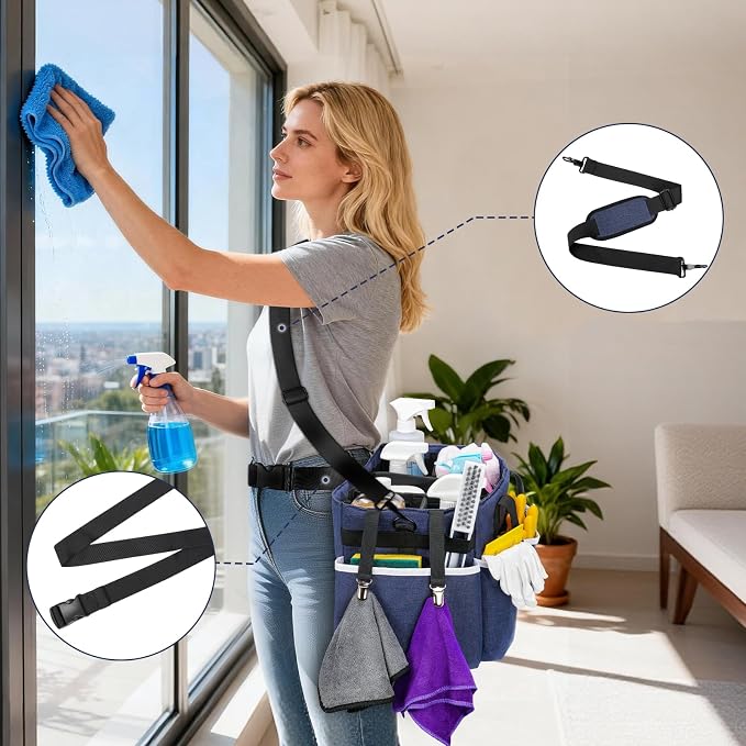 Ytonet Wearable Cleaning Caddy Bag, Large Cleaning Supplies Organizer with 4 Foldable Dividers, Kitchen Caddy Organizer with Handle & Adjustable Shoulder Straps for Cleaners & Housekeeper, Blue - Image 5