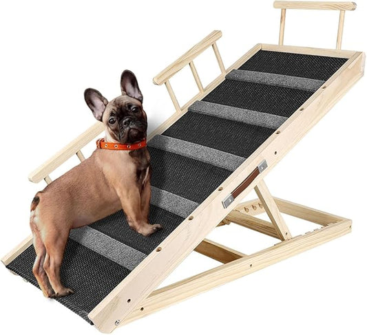 GaliGali Dog Ramp, Adjustable Portable Folding Pet Ramp, Grey 43.3" Long Wooden with Non-Slip Traction Pad for Small Old Dogs and Cats, Applies to Sofa, Couch, Car NO.GGPTZHI-110