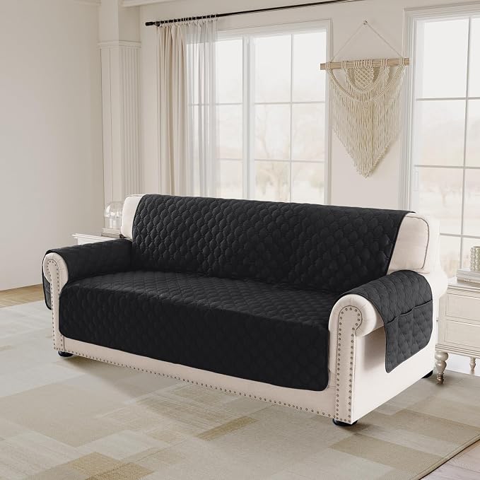 PrinceDeco Extra Large Couch Covers for Oversized Sofa Water Repellent Furniture Protector Anti-Slip and Washable Pet Couch Covers for Sofa/3 Cushion Couch Width Up to 78"(Oversized Sofa, Black) - Image 2