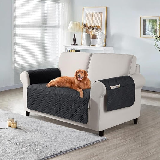 TAOCOCO Waterproof Loveseat Covers for Pets Dogs with Non Slip Backing, Sofa Seat Covers with Side Pocket for 2 Cushion Couch Washable Dog Couch Cover Protector Sofa Slipcovers(Loveseat, Black) by TAOCOCO