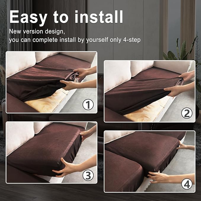 ANARACHON Leather Look Couch Cushion Covers Sofa Seat Slipcovers Sets Couches Furniture Protector for Sectional Armchair Loveseat Pets Kids Stretch Spandex Fabric (3 Cushion Sofa, Chocolate) - Image 7