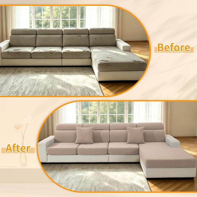 XINEAGE Couch Cushion Covers,Loveseat Sofa Seat Slipcovers for Pets,Non Slip Sofa Seat Cover Washable,Sofa Slipcovers with Elastic Bottom(1 Piece Sofa Cushion Cover,Khaki) - Image 7