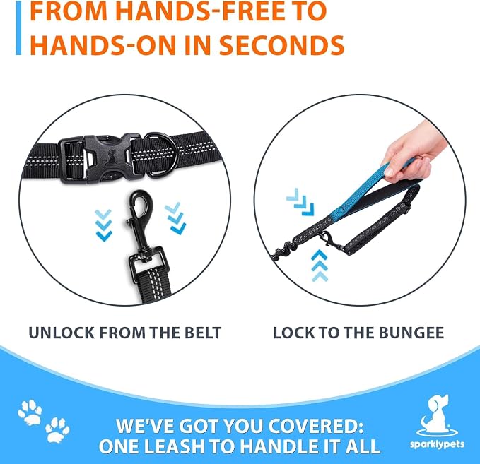 SparklyPets - Hands Free Double Dog Leash - Dual Leash for 2 Small Dogs - with Padded Handles, Reflective Stitches - No Pull, Tangle Free, for Dog Walking, Hiking, Canicross - for Small Dogs - Image 4
