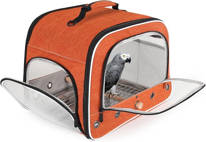 halinfer Large Bird Carrier Cage, Portable Bird Carrying Bag with Metal Tray and Grate to Transport Medium and Large Birds Like African Grey, Long Tail Cockatiel and Parrot by halinfer