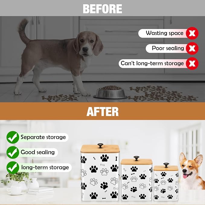 Reallnaive Airtight Dog Treat Container Set of 3 with Bamboo Lids Metal Treat Jars for Countertop Decorative Pet Snack Food Storage Canister Kitchen Biscuit Holder(White) - Image 5