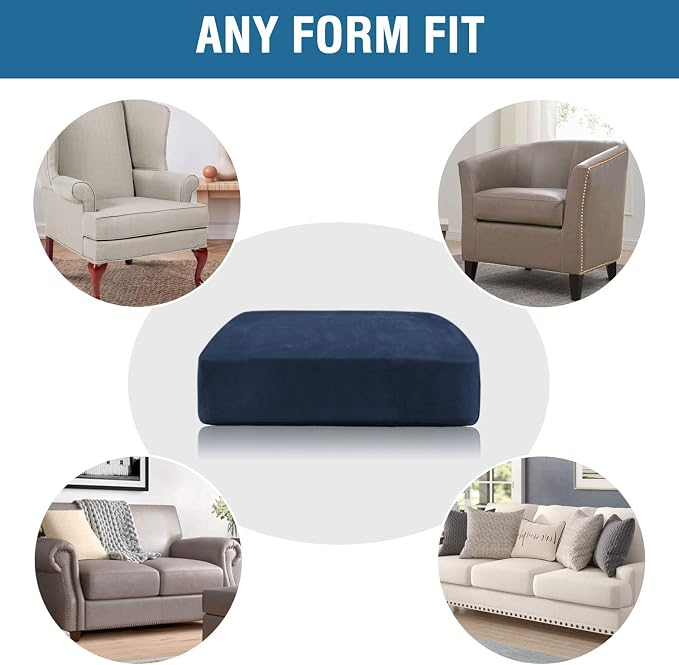 H.VERSAILTEX Velvet Stretch Couch Cushion Cover Plush Cushion Slipcover for Chair Loveseat Sofa Cushion Furniture Protector Seat Cushion Sofa Cover (2 Piece Medium Sofa Cushion Covers, Navy) - Image 7