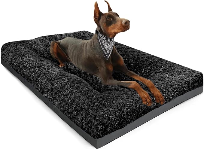POCBLUE XL Dog Beds, Large Pet Bed for Crate, Washable Plush Dog Mat for Cages, Non-Slip Crate Pad for Outdoor/Indoor/Car Use, Comfy & Soft Kennel Pad for Dogs Up to 90 lbs, 41"x27", Black by POCBLUE