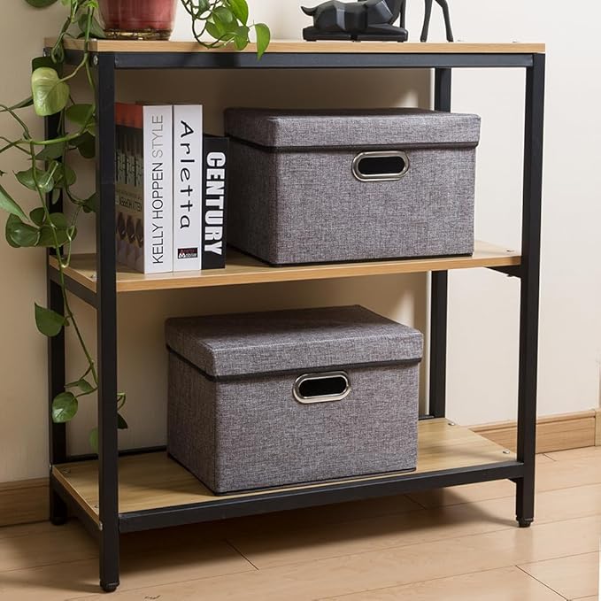 PRANDOM Foldable Storage Boxes with Lids [1-Pack] Linen Fabric Collapsible Storage Bins Organizer Containers Baskets Cube with Cover for Home Bedroom Closet Office Nursery (14.9x9.8x9.8) - Image 3