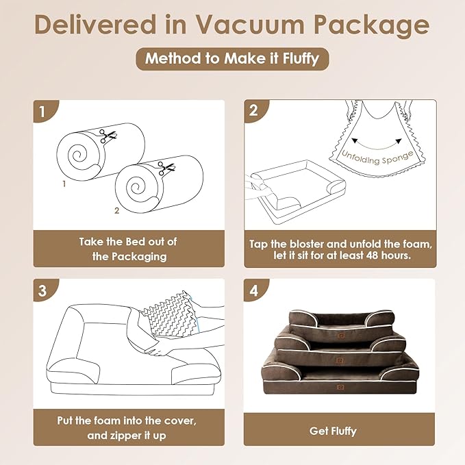 EHEYCIGA Orthopedic XXL Dog Bed, Waterproof Washable XL Big Pet Bed 48" | Non-Slip Bottom and Egg-Crate Memory Foam Extra Large Pet Couch Bed with Washable Removable Cover, Brown - Image 7