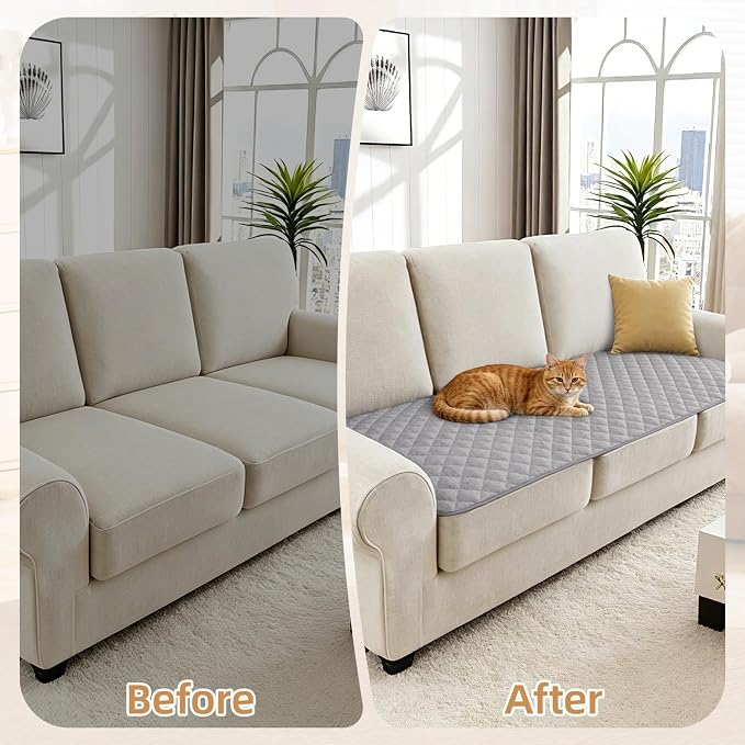 Dog Couch Cover for Sofa 100% Waterproof Faux Linen Sofa Covers for 3 Cushion Couch Washable Pet Friendly Sofa Slipcovers Non Slip Quilted Furniture Seat Protector (27.6x71 in, Light Gray) - Image 7