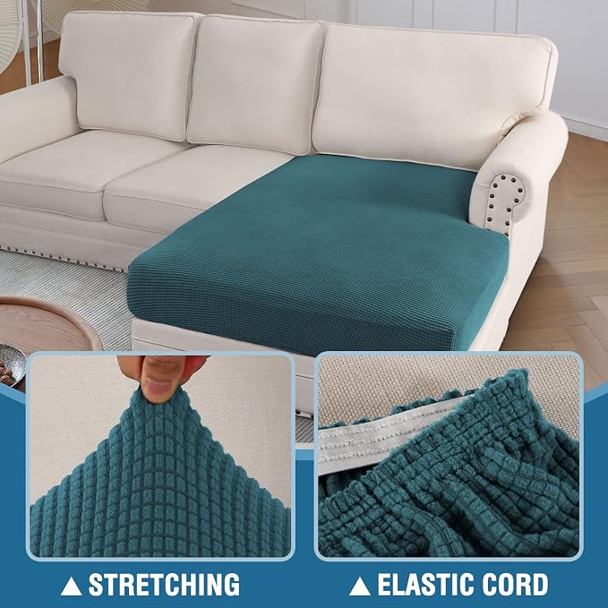 H.VERSAILTEX Sectional Couch Covers 1 Piece Chaise Slipcover L Shape Separate Cushion Couch Cover for Both Left/Right Sectional Couch (Seat Only: 1 Chaises, Deep Teal) - Image 5